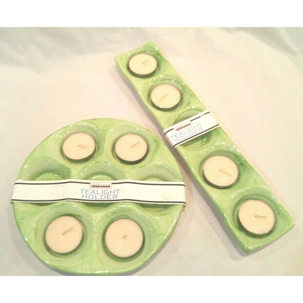 Luminessence Candles Tealight Holders Round Rectangular Set of 2 Pick Green Blue
